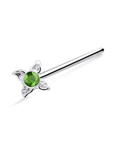 Green Stone Leaf Silver Straight Nose Stud NSKA-673 